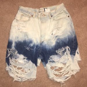 High waisted distressed denim shorts